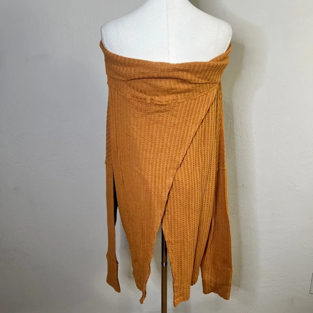 Free People Top‎ Canyon Moon Juicy Size M Orange Off Shoulder Waffle Knit New